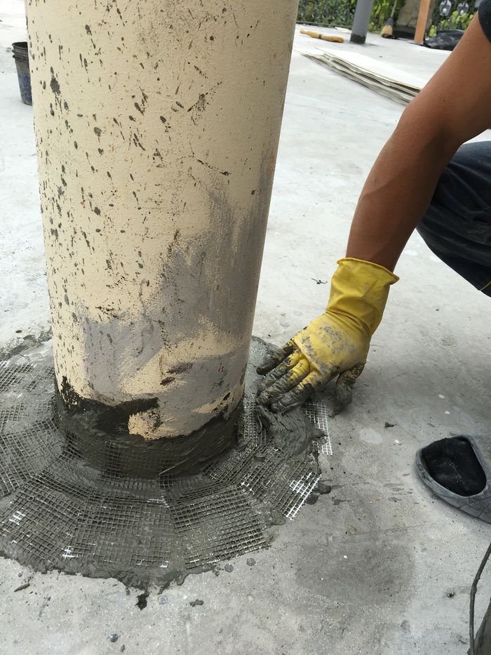 герметизация колонн с применением армирующей сетки